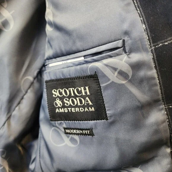 Scotch & Soda Windowpane Check Wool Sportcoat Men's 38R Navy/Grey Front Button
